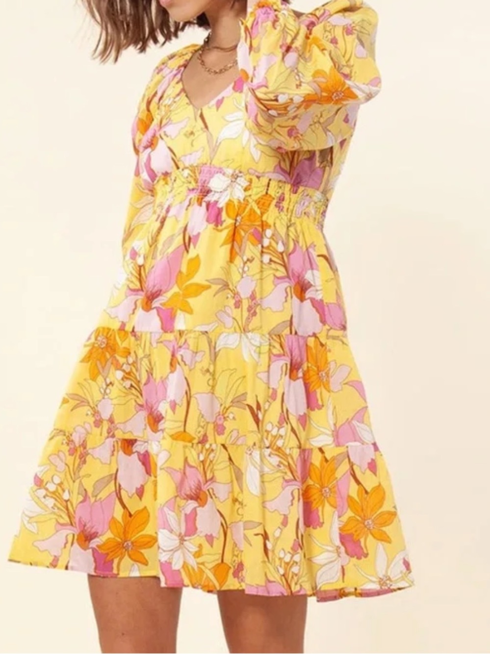 NWT Hale Bob Yellow Floral Dress Size XS